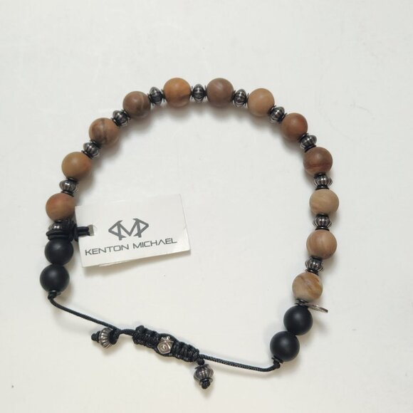 NWT Kenton Michael Petrified Wood & Sterling Silver Bracelet Pull Fit 8mm Beads - Picture 8 of 12